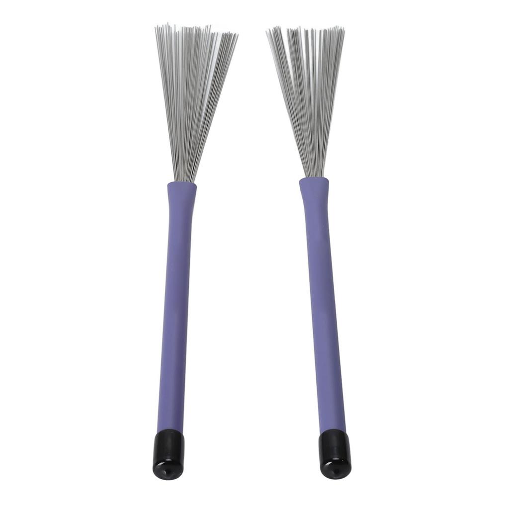 2 Pcs Drum Brush Retractable Steel Wire Rubber Handle Jazz Drum Brushes for Performance Purple