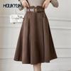 Шерстяные женские элегантные юбки А-силуэта женские осенние корейские однотонные универсальные юбки с высокой талией длинная юбка Faldas