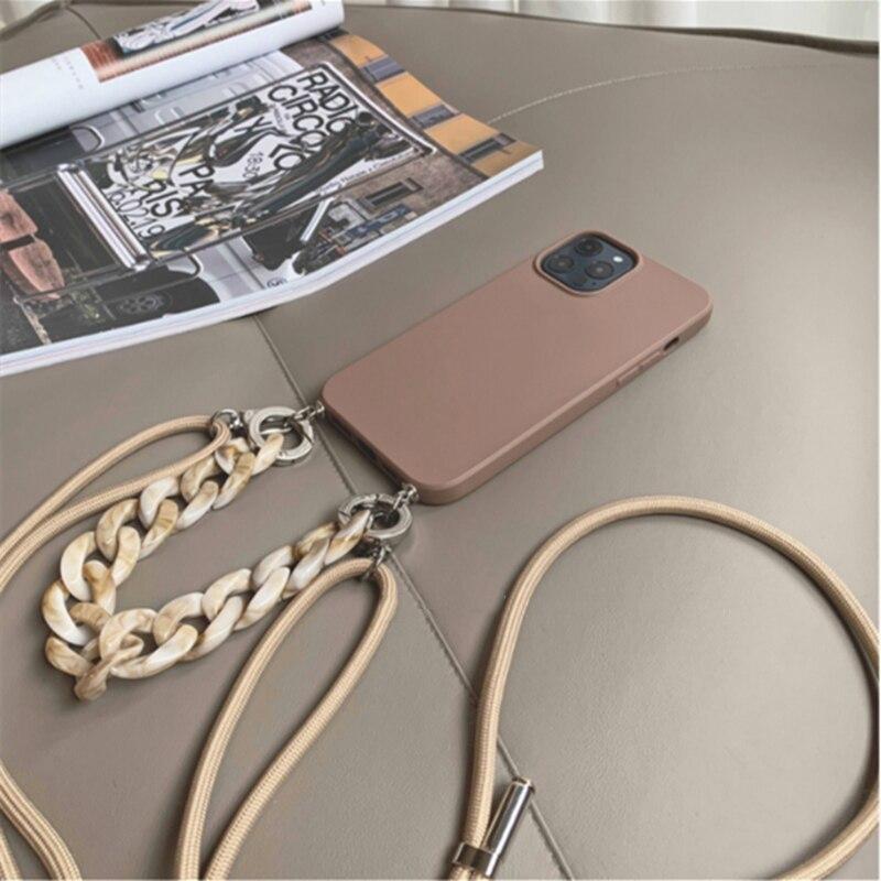 Crossbody Necklace Strap Lanyard Cord Soft Silicone Case For IPhone 16 Pro Max 15 14 13 12 Mini 11 XR X XS Max 8 Plus Marble Wristband Chain Cover