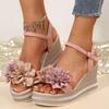 Fashion Vintage Flowers Wedge Heel Sandals Women Summer Beach Non Slip Platform Sandals Woman Ankle Srtrap Thick Bottom Sandalias Mujer