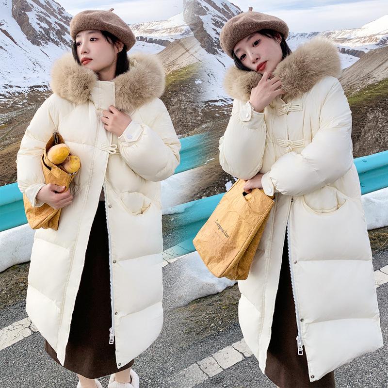 Large Fur Collar Down Jacket for Women Mid-length Winter Thickened Knee-length Cotton Coat and Jacket
