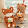 High Quality Birthday Gift Plush Toy Soft Cute Bear Fox Doll with Cake Decor Proposal Suprise Gift for GirlFriend