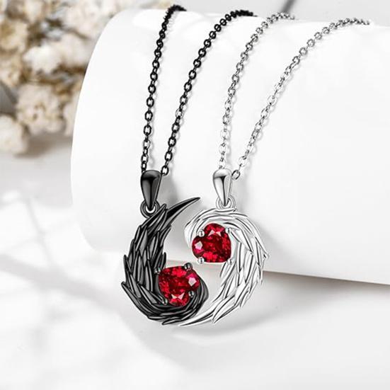 Feather Couple Necklace Red Rhinestone Feather Pendant Matching Necklace Valentine's Day Jewelry Gifts for Women Men