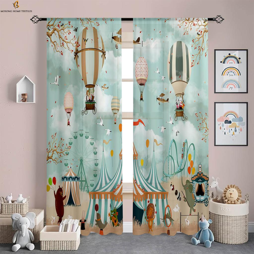Forest Animal Cartoon Printed Curtains Polyester Fiber Curtains Children's Room Living Room Study Dormitory Decorative Curtains