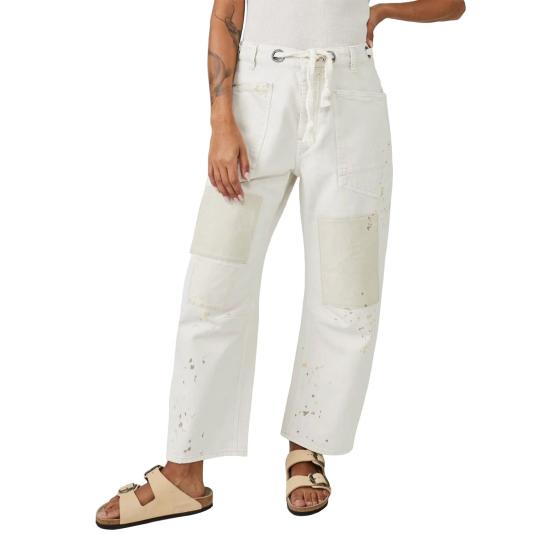 Women's Wide Leg Barrel Jeans Low Rise Drawstring Denim Ankle Pants Elastic