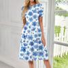 Women's Fashionable Print Round Neck Loose Short Sleeved Pocket Pullover Dress