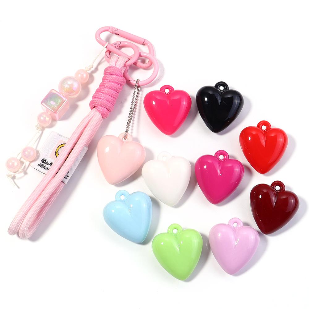 5pcs Heart Acrylic Beads 32X35mm Candy Color Baking Paint Hanging Hole Heart Loose Beads For Jewelry Making DIY Bracelet Pendant