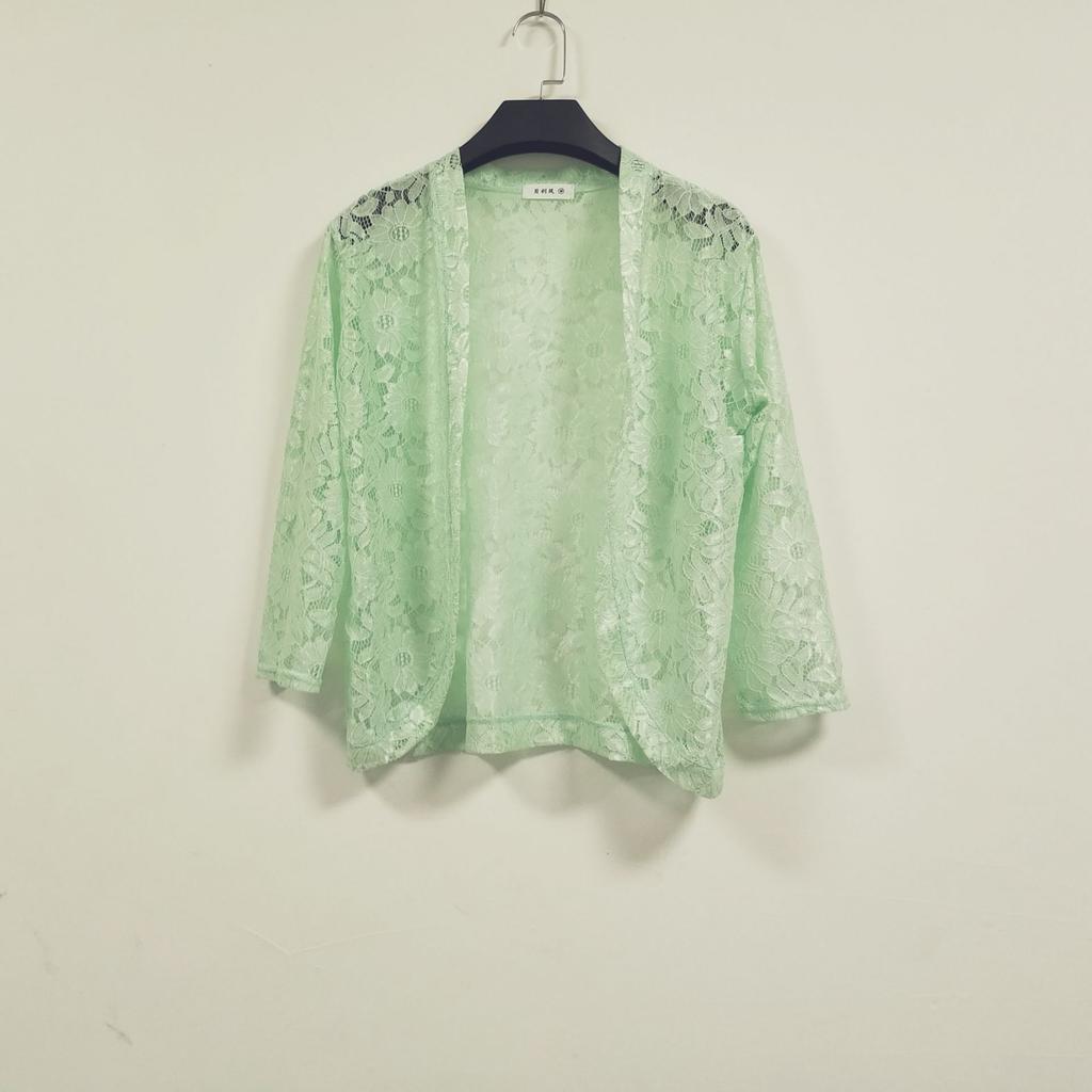 Lace Cardigan Thin Coat Women's Summer Korean Slim Plus Size Seven Quarter Sleeve Shawl Top Versatile Sun Protection Shirt