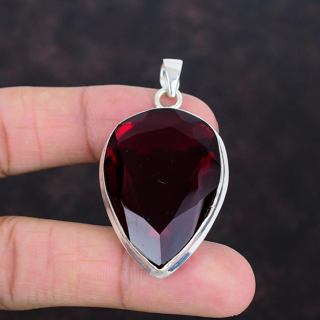 Faceted Mozambique Garnet Pendant Gemstone Pendant Handmade Decent Jewelry 925 Sterling Silver Pendant Statement Jewelry Anniversary Gifts