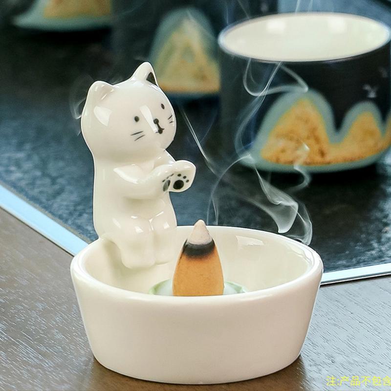 Подсвечник в виде кошки, симпатичная конусная курильница, подставка для благовоний, элегантная керамическая палочка, подставка для благовоний, украшение в виде конуса