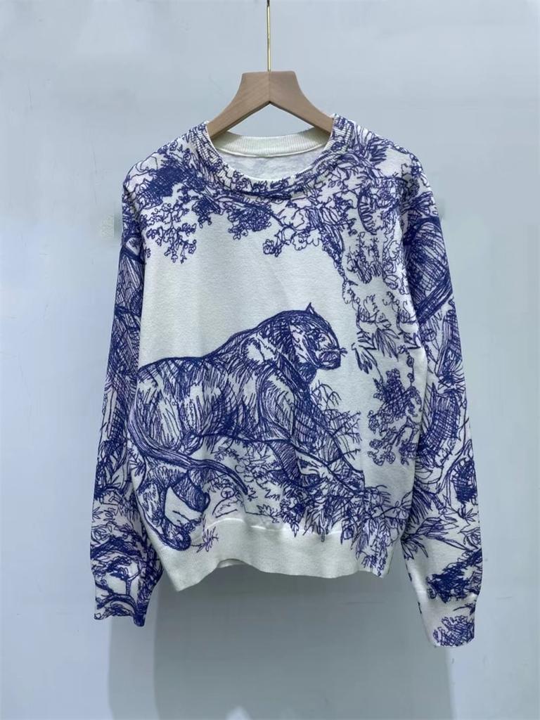 Осень-зима, женский повседневный стиль, пуловер с животным принтом, свитер, классические вязаные топы с круглым вырезом C-069