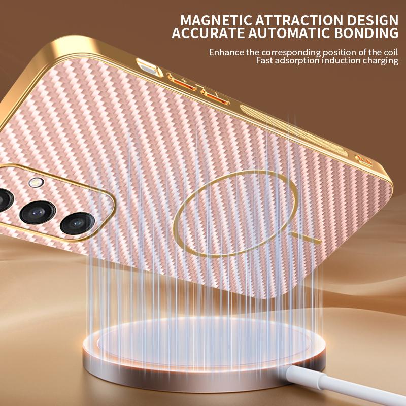 For Samsung Galaxy S24 Phone Case Carbon Fiber Textured Electroplated TPU Back Cover