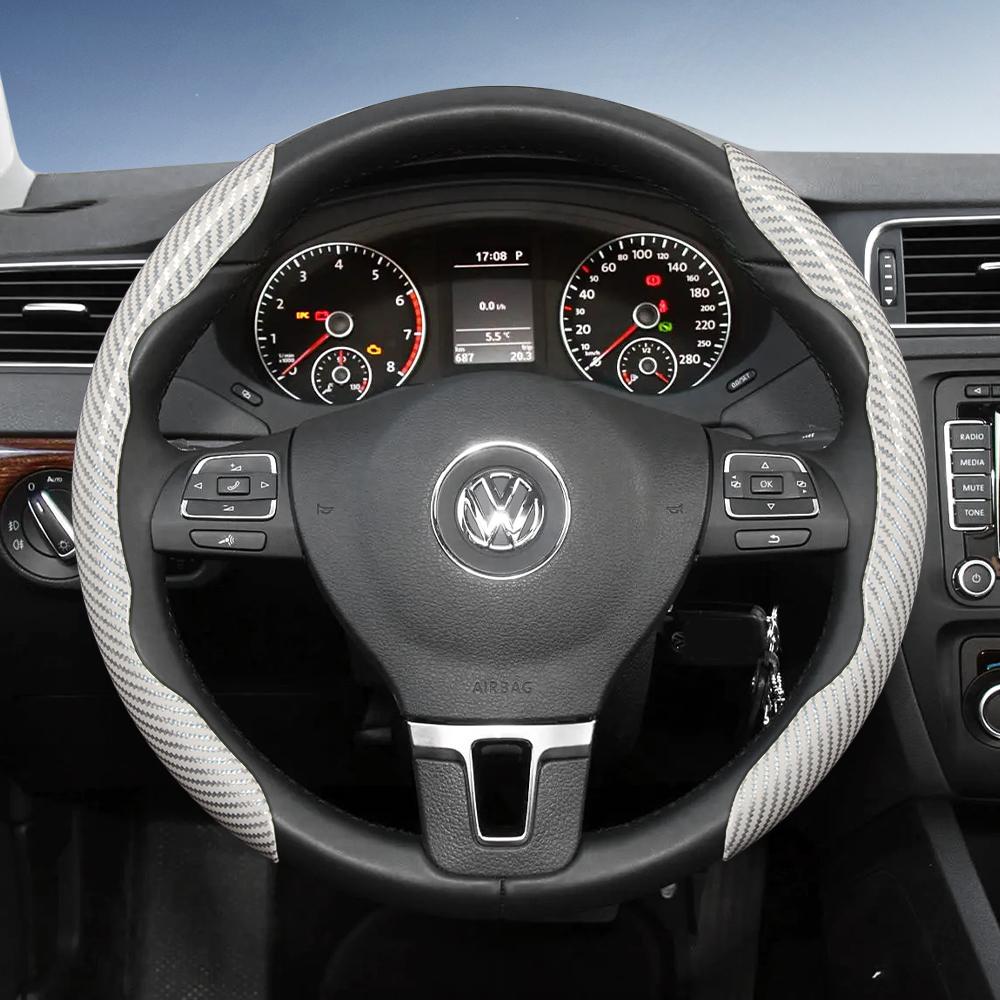 vcxja9 Suitable for Volkswagen Carbon Fiber Texture Steering Wheel Cover with Segmented Quick-Release Design, Durable, for Tiguan Golf T-Roc Polo 