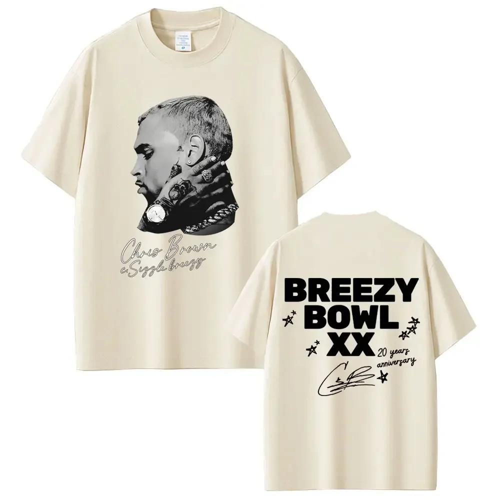 Chris Brown Graphic Tshirt Breezy Bowl Xx Tour T Shirts Unisex Wounisex Fashion Hip Hop Vintage Short Sleeve Oversized Tshirts Blac