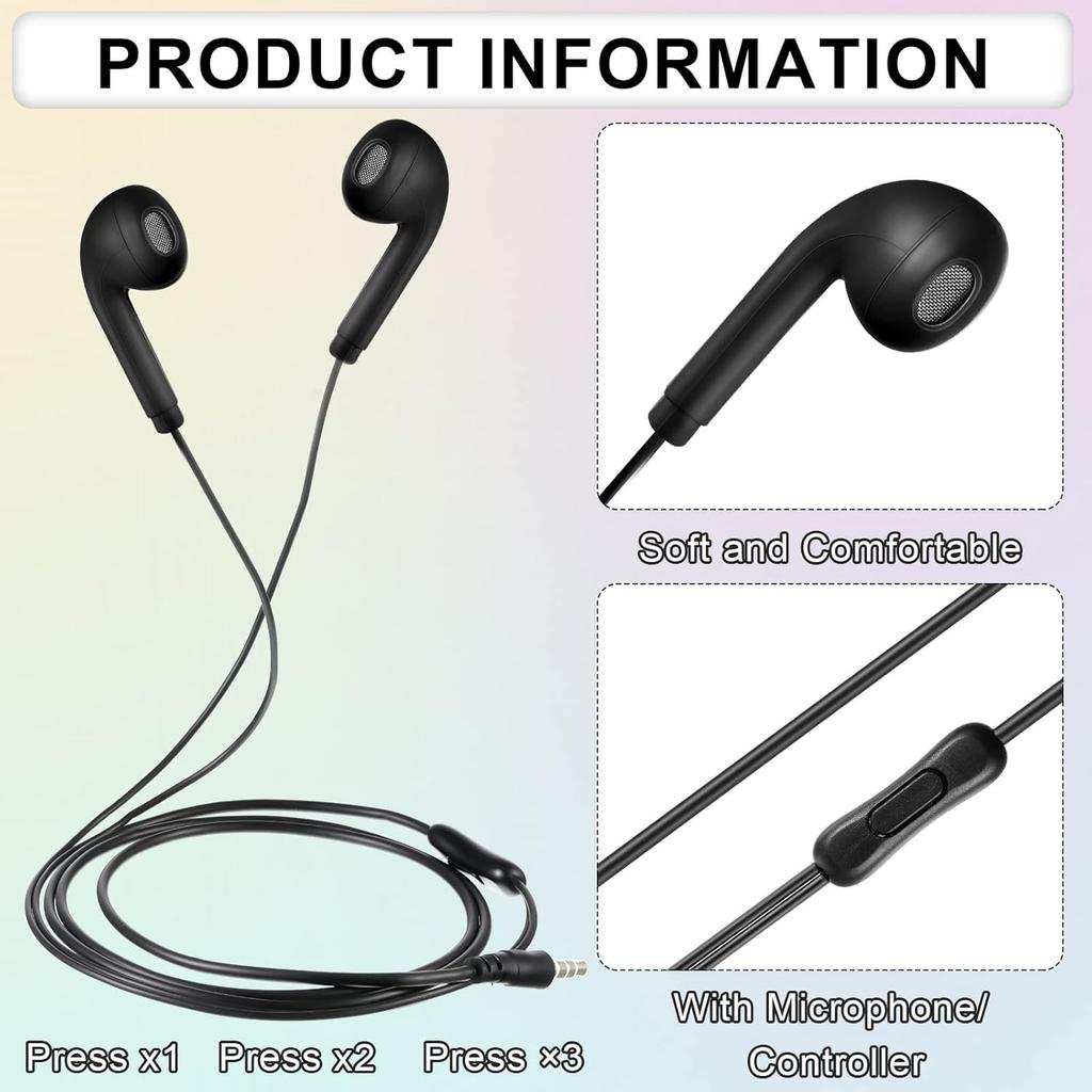 Xinnun 50 Pack Bulk Earbud Headphones with Mic Student in Ear Earbuds Classroom Wired Ear Buds with 3.5mm Headphone Plug for Kids Adults School