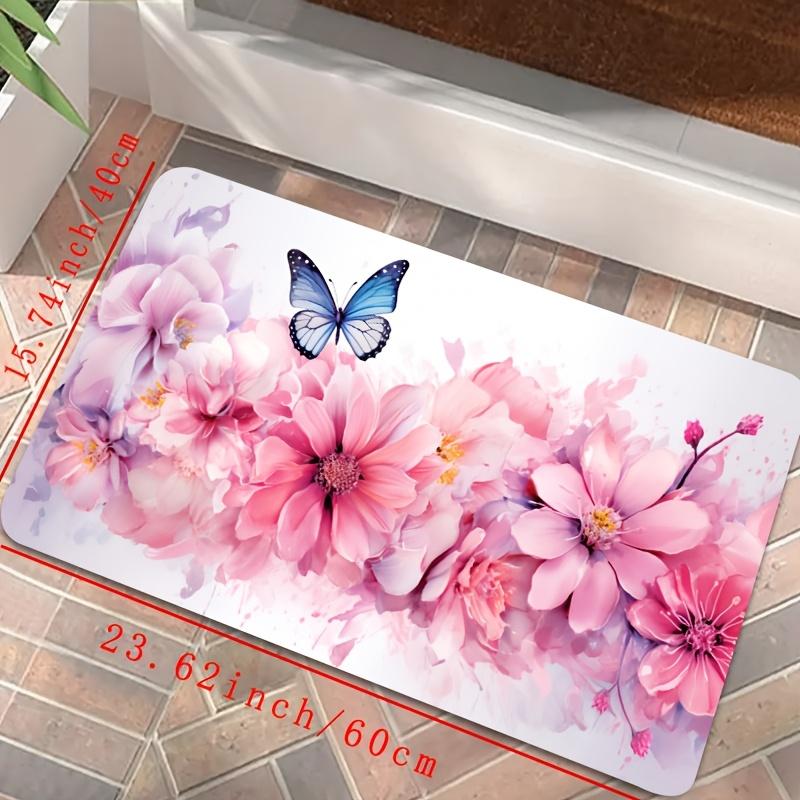 1 Pink Floral Pattern Rug - Machine Washable, Non-Slip, Soft and Comfortable Entryway Mat for Front Door, Bathroom, Living Room