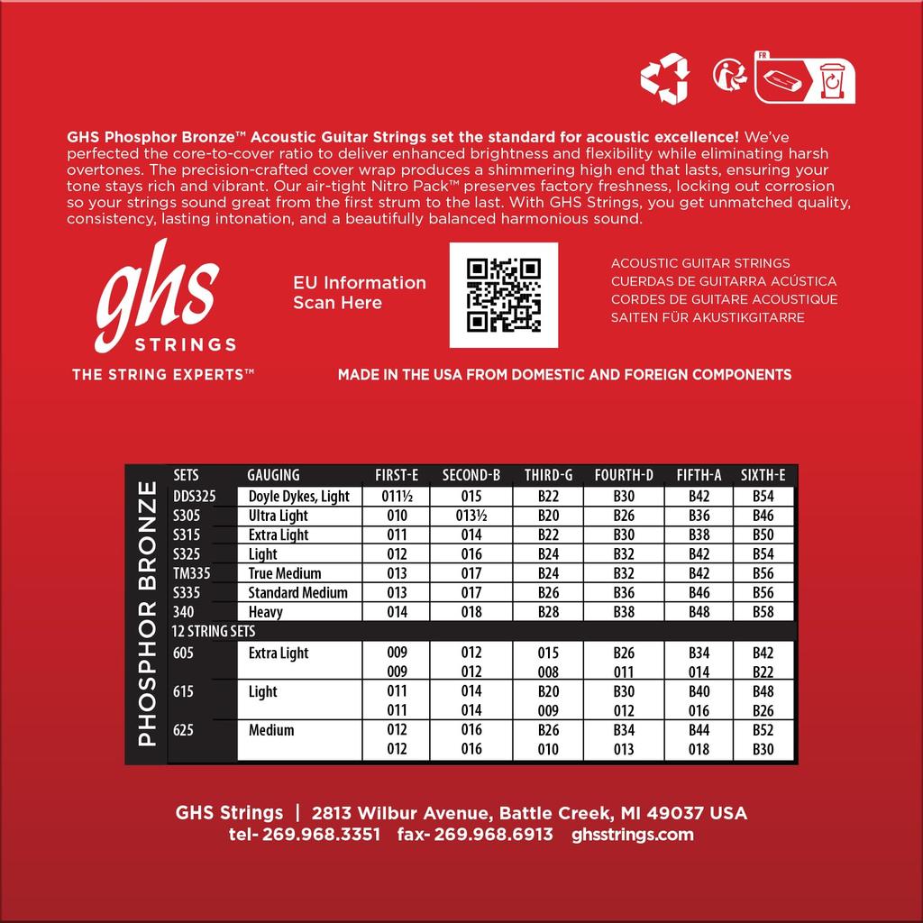 GHS Strings GHS Acoustic Guitar Strings PHOSPHER BRONZE Extra Light S315 11-50