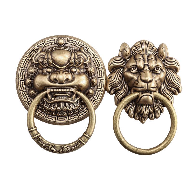Антикварный латунный дверной молоток в виде головы льва и ручка-тяга для французских дверей