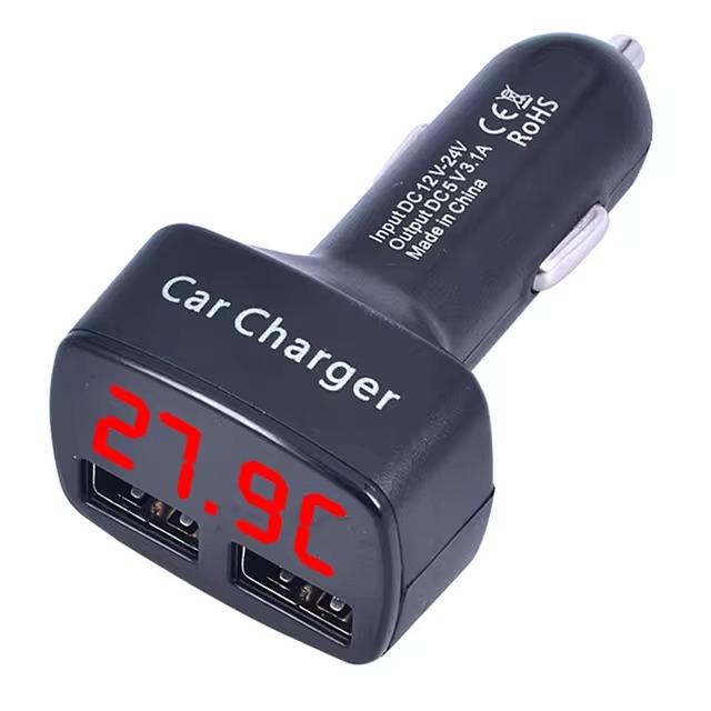 4 в 1 автомобильное зарядное устройство с двумя USB-портами 3,1 А, адаптер для быстрой зарядки, цифровой дисплей, напряжение, температура