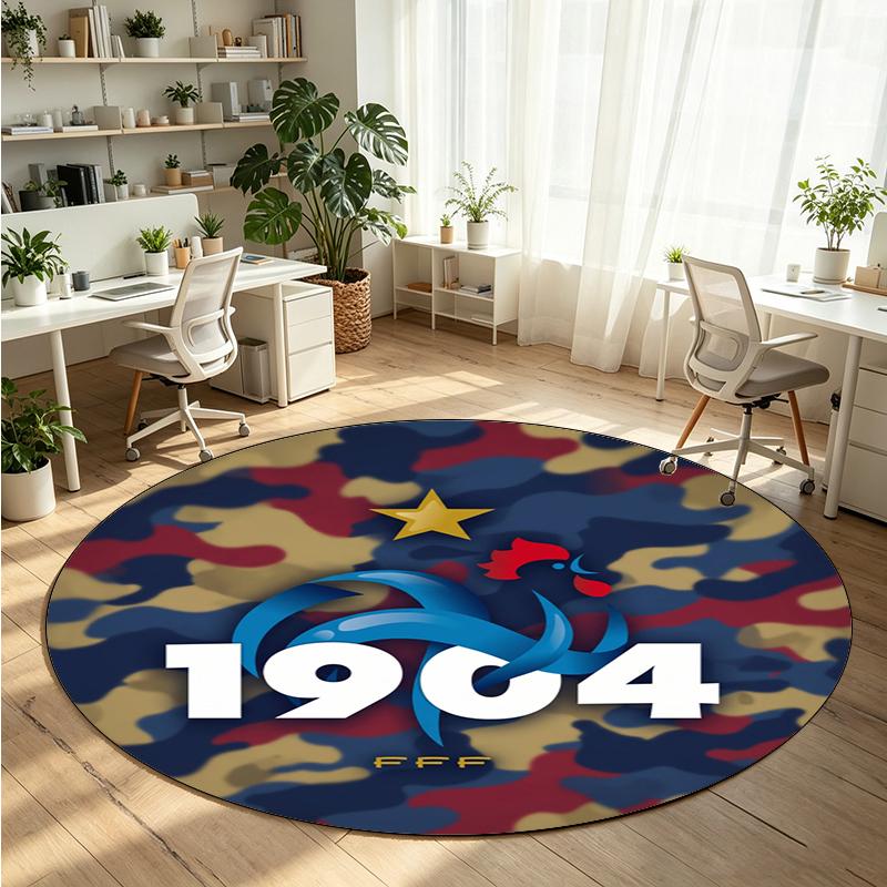 France Football Printed Round Crystal Velvet Rug Soft Non Slip Floor Carpet For Bedroom Holiday Gift