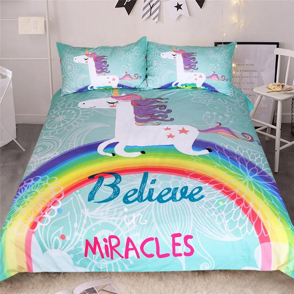 Bedclothes Unicorn Beddings Queen Green Robot Unicorn Bed Set Bed Clothes 100% Superfine Fibre Bedding For Children's Bedroom