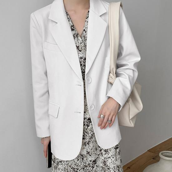 Женский пиджак с лацканами, длинный рукав, однобортный пиджак с клапанами, однотонный, свободный крой