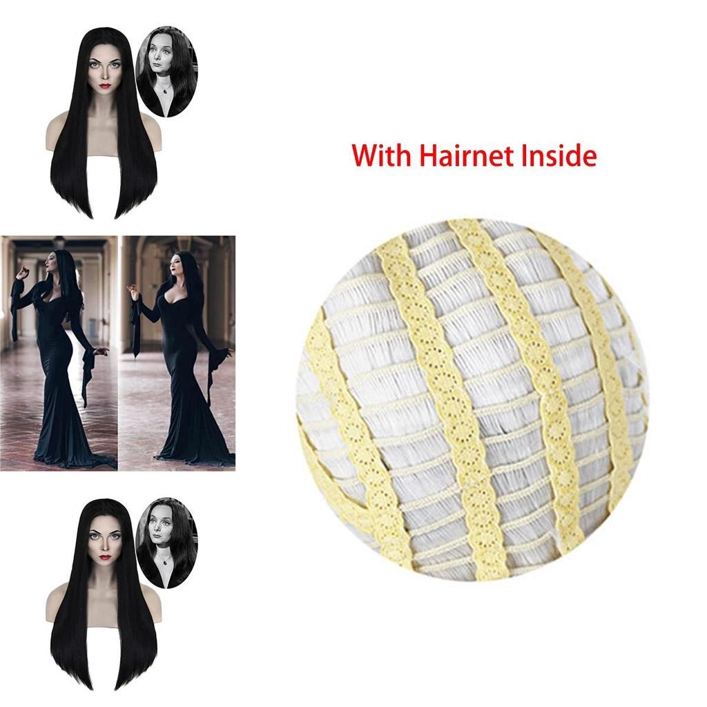 Wednesday Morticia Cosplay Wig Heat-resistant Hairpiece Addam Family Halloween Prop