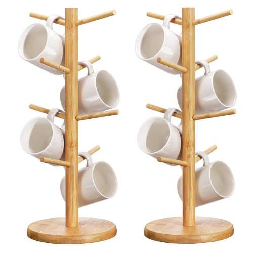 siawadeky Cup Stand, Set of 2, Storage Rack Tree, Bamboo Tree Shape, Cup Storage, Cup Rack, Drainer, Dryer, Coffee Cup Holder, Small Item Hanger, Glas
