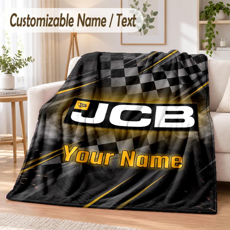 Custom Text Flannel Blanket JCB Print Warm Cozy Blanket Home Sofa Bedding