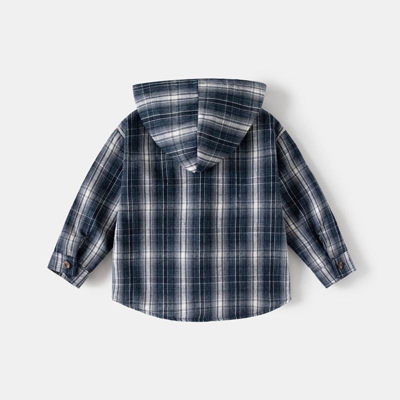 Детская клетчатая рубашка с капюшоном для мальчиков, рубашка с длинным рукавом