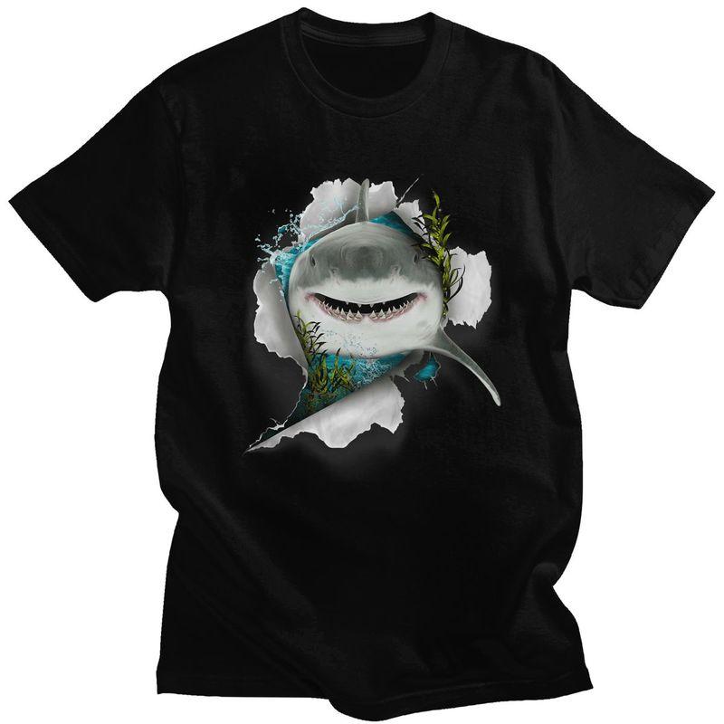 Shark Great White Shark TShirt Pure Cotton Tee Tops Streetwear O Neck Animal Lover Tshirts Casual Short Sleeve Clothing