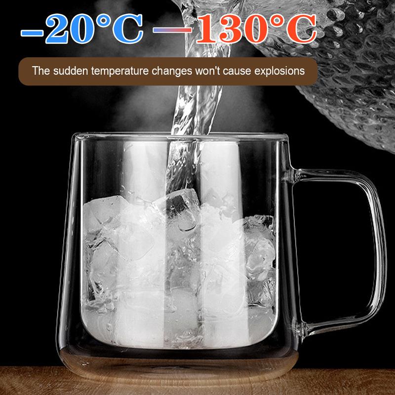 Double Wall Insulated Glass Cups, 13.5oz/24oz Glass Coffee Mugs, Clear Espresso Mugs for Latte, Cappuccino Cup with Handle