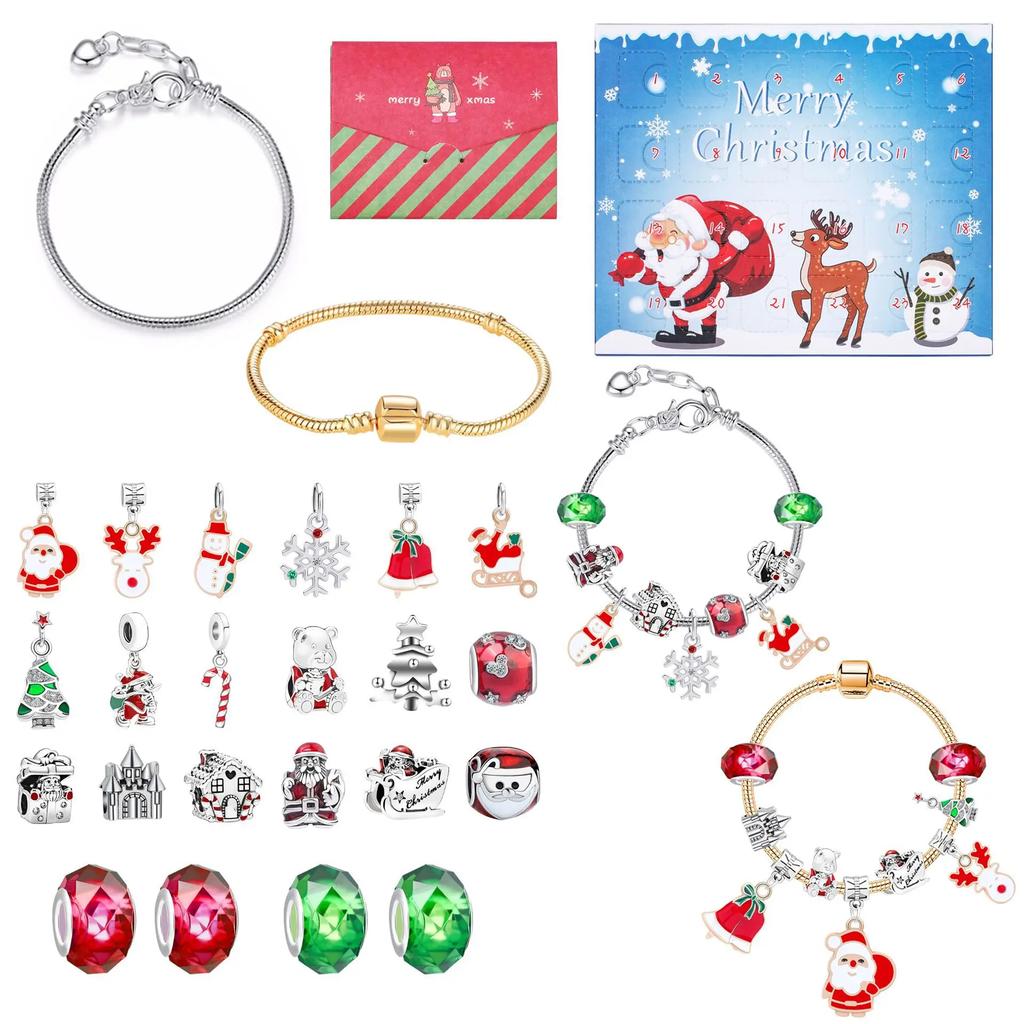 Surprise Blind Box Kit 24 Countdown Calendar Advent Christmas Charms Bracelet Kit DO IT YOURSELF Creativity Ornaments Christmas Child Gifts