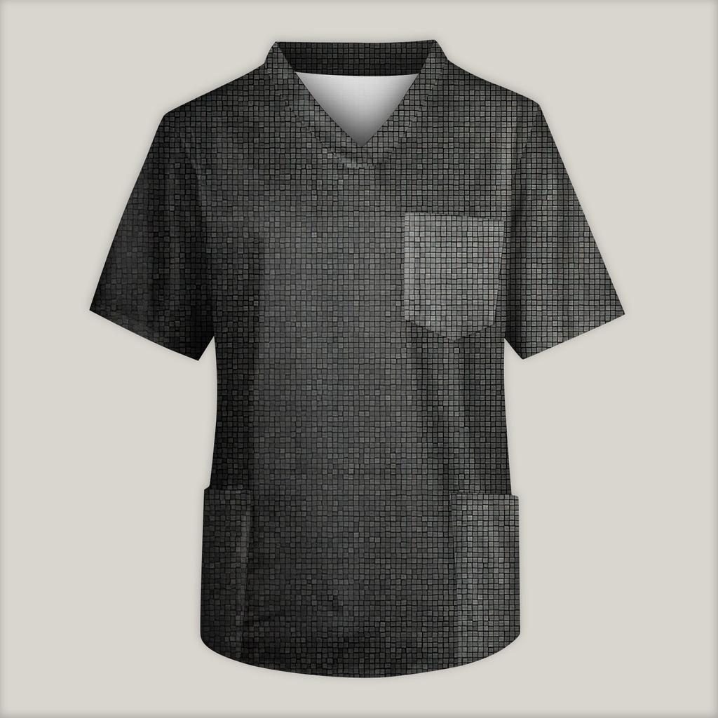 Мужская рабочая блузка с короткими рукавами и v-образным вырезом с принтом, топ с нагрудным карманом