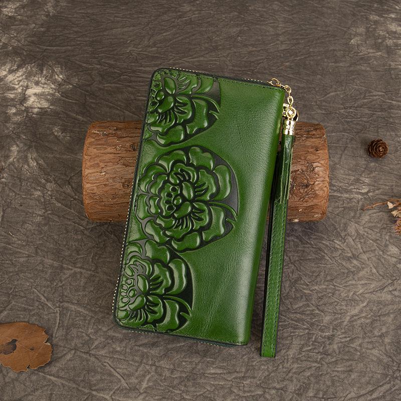 Purse Women's Spring Vintage Clutch Bag Multi-functional Embosed Money Clip for Women