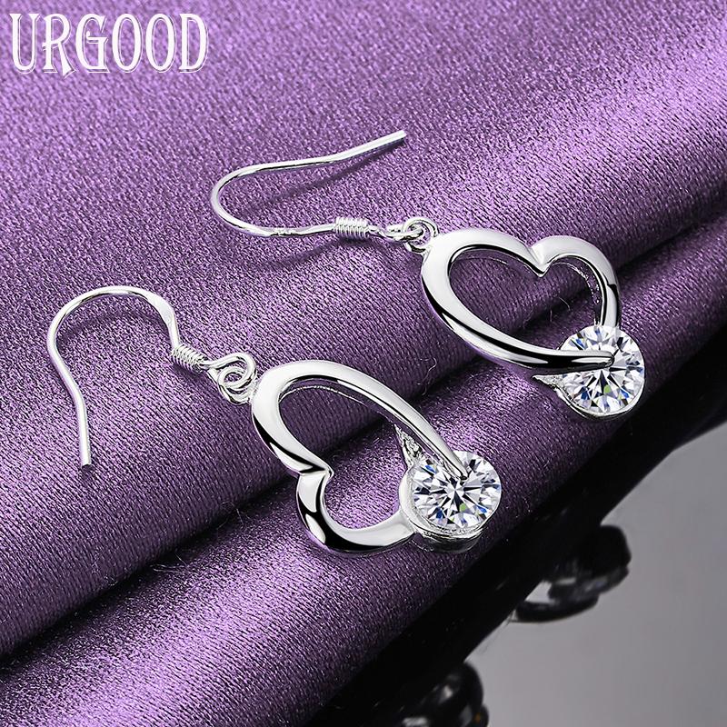 925 Sterling Silver AAA Zircon Heart Dropped Earrings Fashion Jewelry