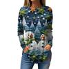 Женская свободная футболка с круглым вырезом и рождественским принтом, длинный рукав, пуловер, толстовка с длинными рукавами