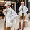 Women Autumn Winter Stand Collar Solid Color Thicken Outwear Cotton Padded Sleeveless Loose Pocket Warm Jacket Coat Vest