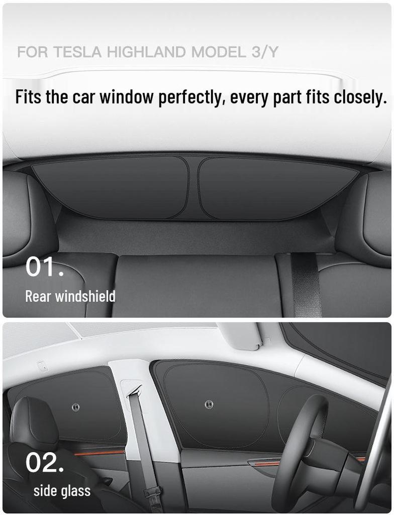 Tesla Model 3/Y Camping Privacy Sunshade with Suction Cups - Opaque, Anti-Peeping Side Panel