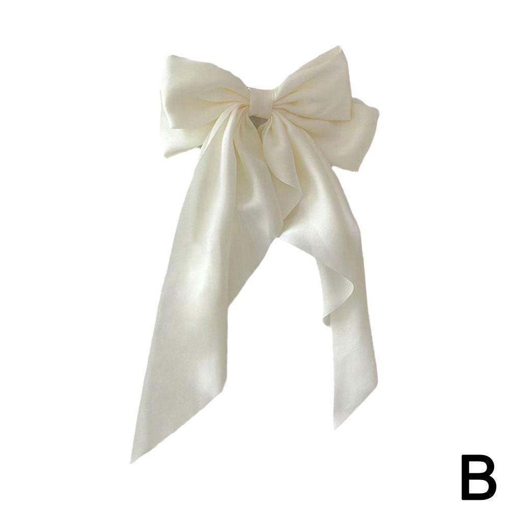 Женская заколка для волос с большим бантом и лентой, летние шифоновые заколки с большим бантом, женские однотонные заколки с хвостиком I7Q9