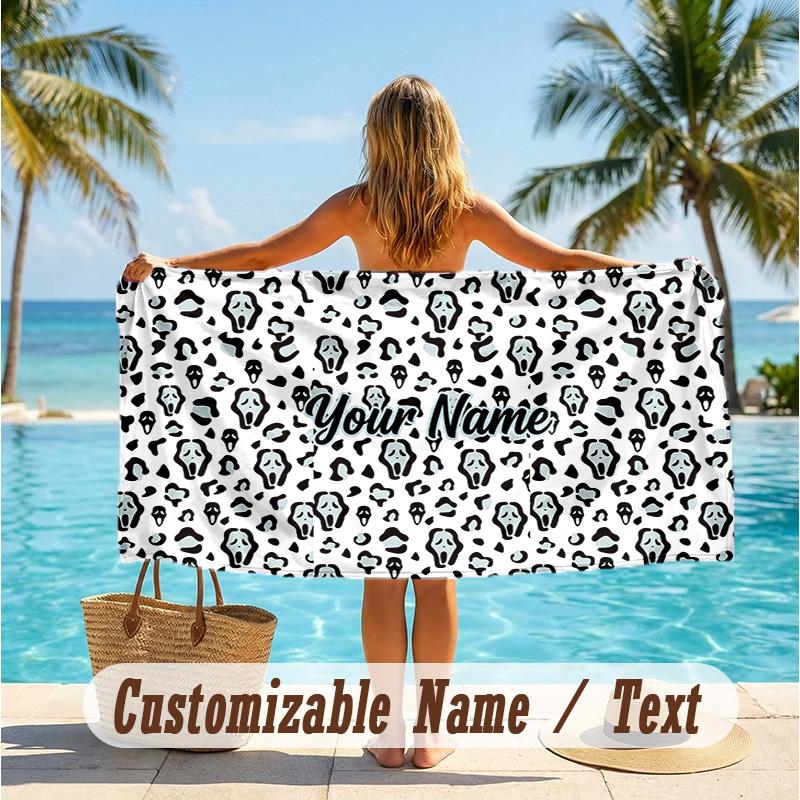 Custom Text Beach Towel, Soft Absorbent Swimming Multi-use TowelScream Ghostface