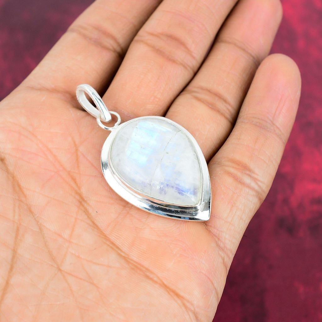Ювелирные изделия из радужного лунного камня, подвеска из стерлингового серебра 925 пробы, красивая ювелирная подвеска ручной работы
