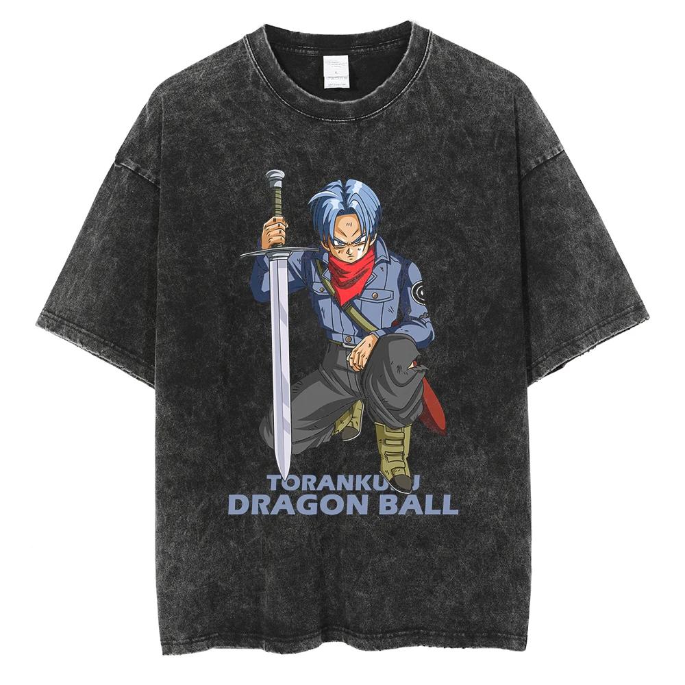 Men Hip Hop Streetwear T Shirt Dragon Ball Graphic T Shirt Cotton Loose Short Sleeve Black Washed Tshirt Oversize Harajuku