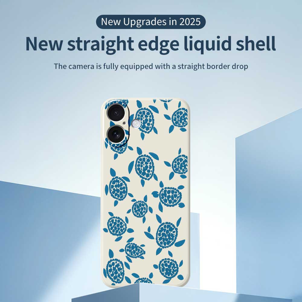 For iPhone 17 Case Blue Turtle Pattern Printing Straight Edge TPU Phone Back Cover