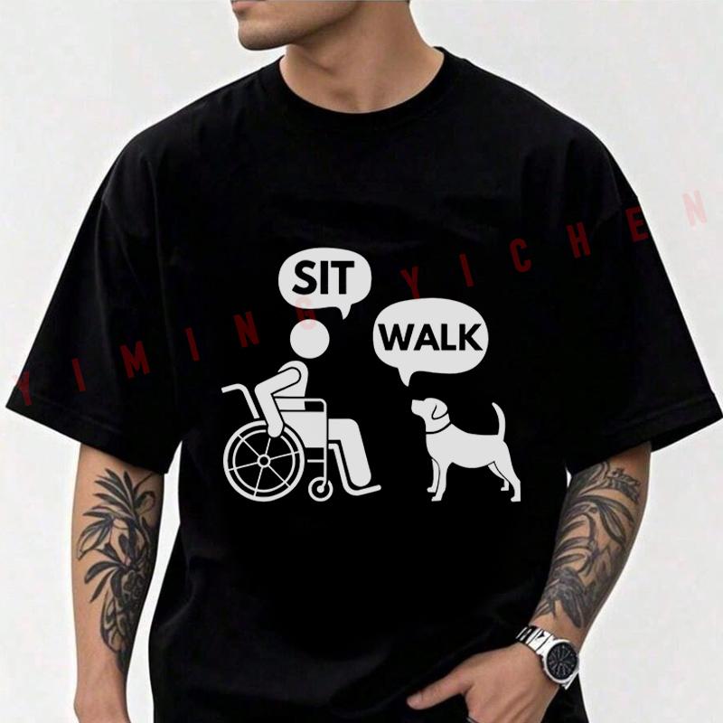 Sit& Walk Wheelchair And Dog Pattern Motorcycle T-Shirt Men Cotton O-neck Short Sleeve TShirt Fashion Tops Tee