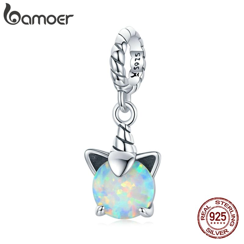 BAMOER Opal Cute Pony Pendant 925 Sterling Silver Charm Pendant for Original Bracelet Bangle Women Fashion Jewelry