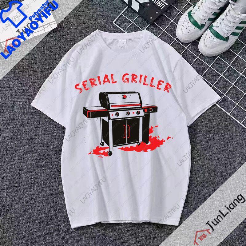 Serial Griller Funny BBQ Graphic TShirt Retro Barbecue Lover Streetwear Tee Grilling for Unisex Women Summer Short Sleeve Tee