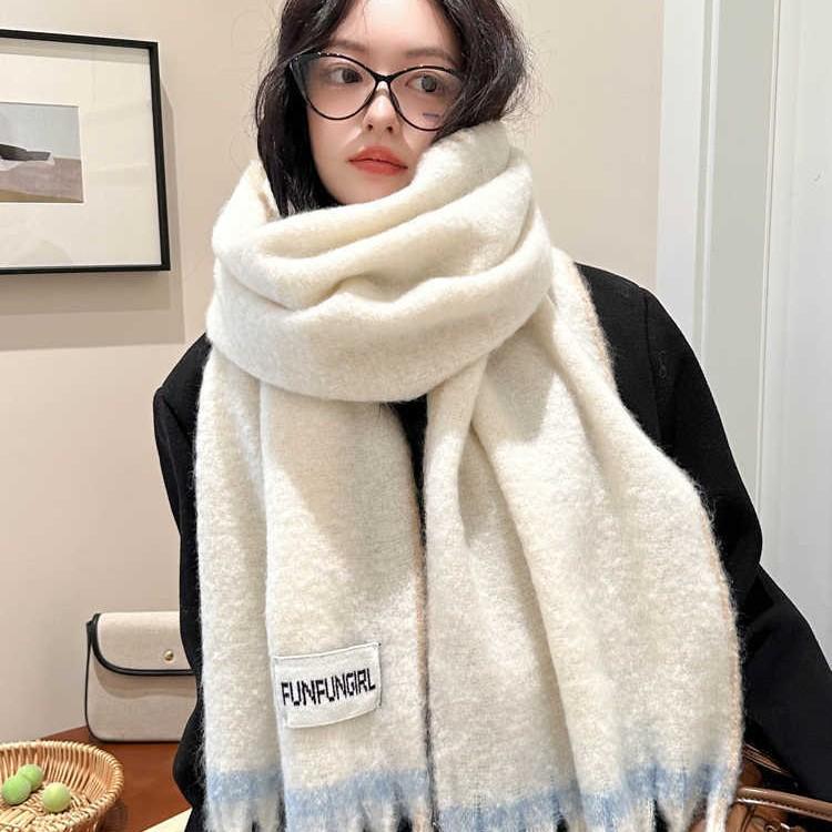 Sense Of Luxury, Soft Glutinous Solid Color Tassel Scarf, Female Season Students, Thickened Mohair Warm Neck