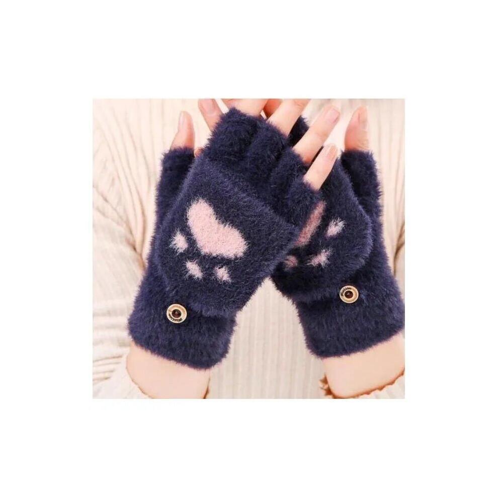 Mink Gloves Cat Claw Winter Warm Wool Touchscreen Gloves Flap Cover Women Men Fingerless Flip Gloves Knitted Mittens Glove XMAS