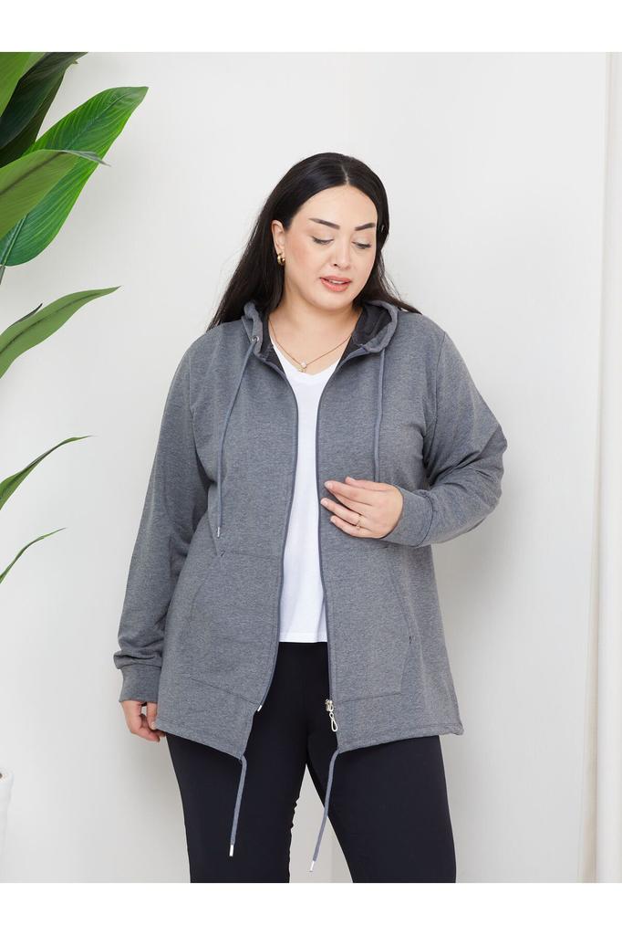 Женский стиль, толстовка большого размера, большой размер, модель на молнии с капюшоном, 2 кармана, длинный зеленый Спортивный и повседневный свитшот зеленого цвета